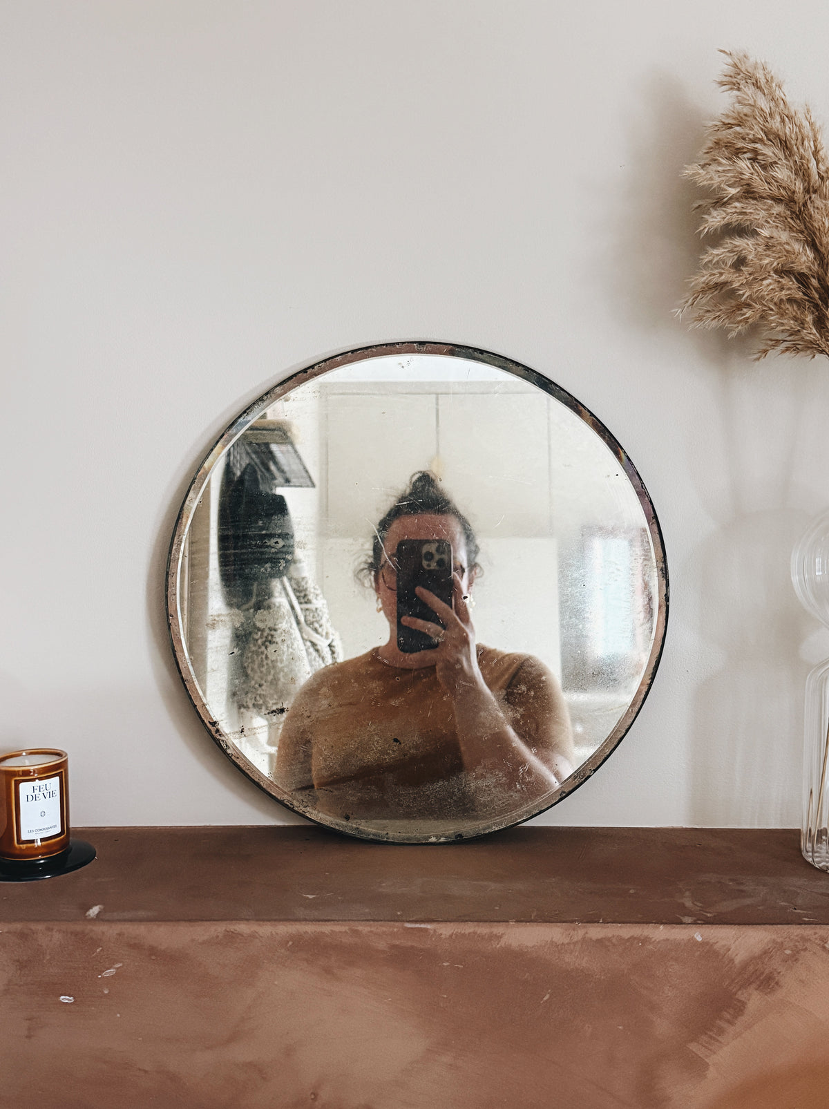 Miroir rond ancien biseauté — Janine